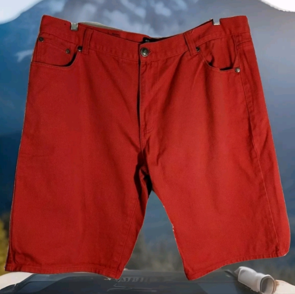 Red Cotton Shorts Classic Pockets Preppy